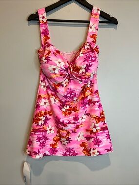 UJENA Pink Floral Tankini Top D38 40 Underwire Swimwear USA LL NEW With Tags